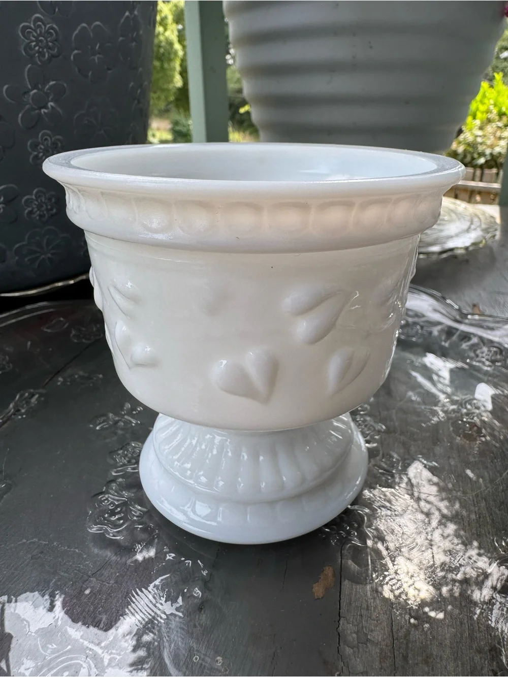 VTG 1970’s White Milk Glass Pedestal Planter - Brand Unspecified